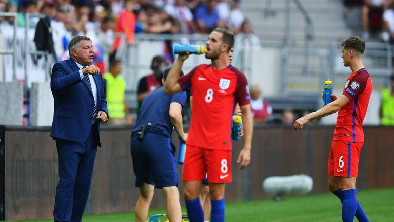Sam Allardyce gives instructions during his first match in charge of England