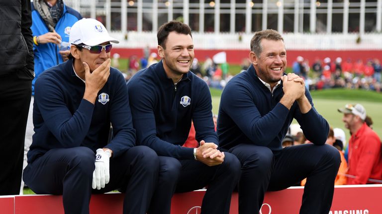 Martin Kaymer (centre, pictured alongside Rafa Cabrera Bello, left) has credited Lee Westwood (right) with helping him on his Ryder Cup debut