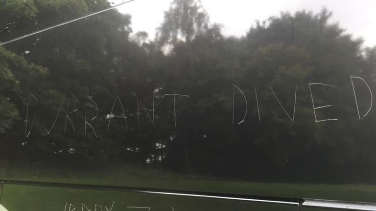 The Rangers bus had two phrases scratched on it as it sat overnight at a hotel near Aberdeen