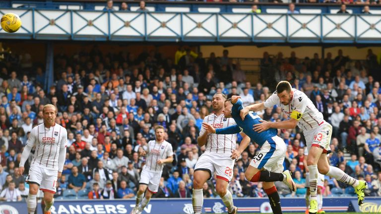 Rangers substitute Michael O'Halloran hit the bar at Ibrox