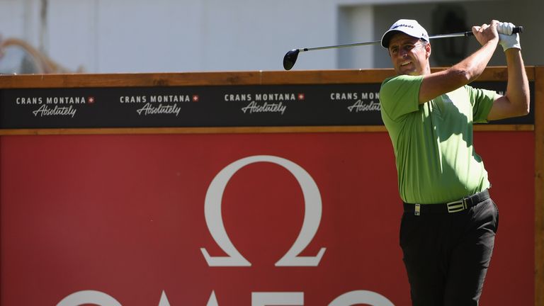 Richard Bland of England in action during the first round of the Omega European Masters at Crans-sur-Sierre
