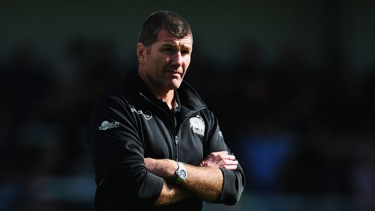 Rob Baxter looks on as his side warm up at Sandy Park