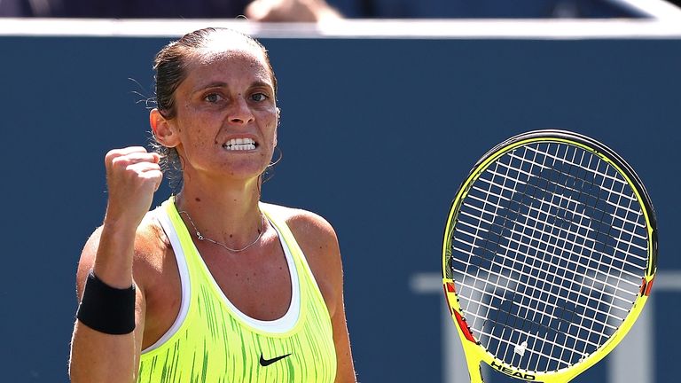 NEW YORK, NY - SEPTEMBER 04:  Roberta Vinci of Italy reacts against Lesia Tsurenko of the Ukraine during her fourth round Women's Singles match on Day Seve