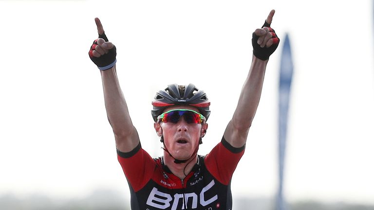 BMC Racing's Rohan Dennis celebrates his victory in stage seven of the 2016 Tour of Britain in Bristol.