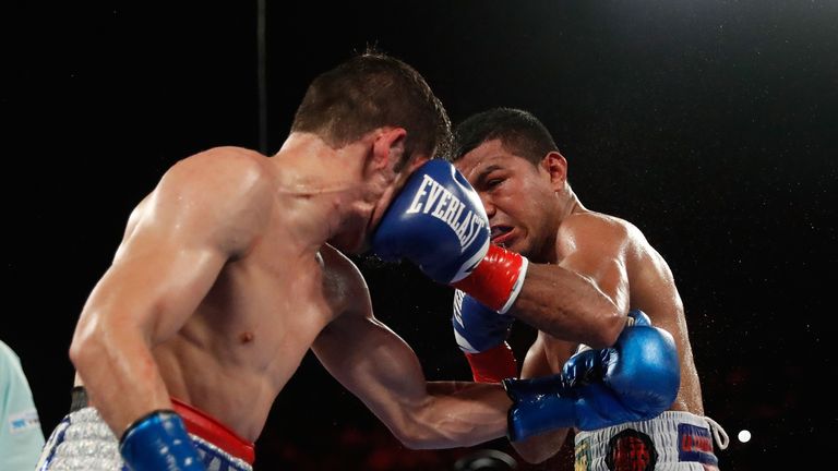 INGLEWOOD, CA - SEPTEMBER 10:  Roman Gonzalez of Nicaragua (R) defeats Carlos Cuadras of Mexico (L) during the WBC junior bantamweight title fight at The F