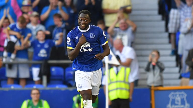 Everton's Romelu Lukaku celebrates scoring his side's third goal of the game v Middlesbrough during the Premier League match at Goodison Park, Liverpool