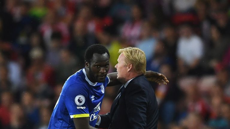 Ronald Koeman congrtulates hat-trick scorer Romelu Lukaku in Everton's 3-0 win at Sunderland