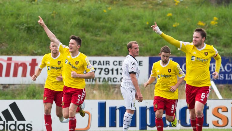 Ross Dunlop celebrates after equalising for Albion Rovers 