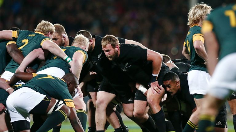 Joe Moody packs down for a scrum against South Africa