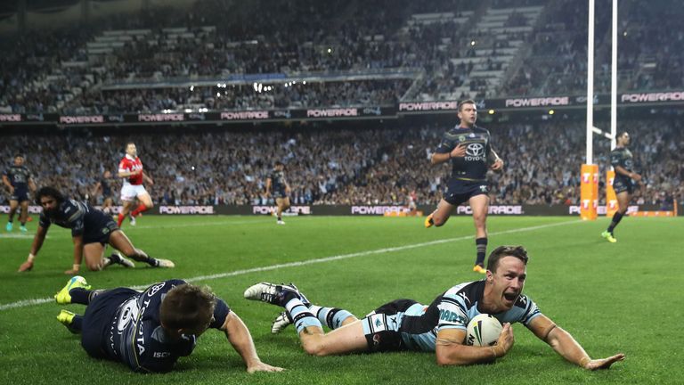 James Maloney scores a try during the NRL preliminary final win over North Queensland