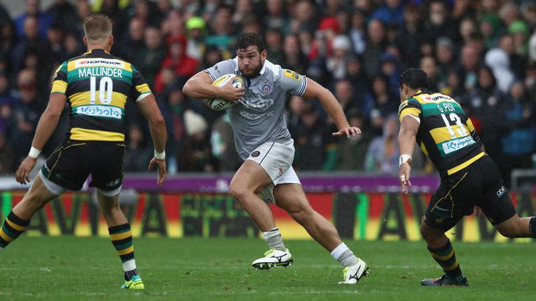 Nathan Catt runs with the ball against Northampton