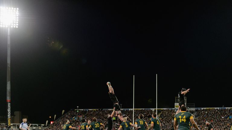 Sam Whitelock wins a lineout during New Zealand's win over South Africa