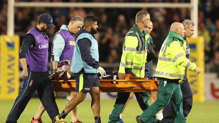 Sale Sharks' TJ Ioane is carried off 