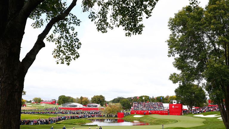 CHASKA, MN - SEPTEMBER 28: A general view as United States players practice prior to the 2016 Ryder Cup at Hazeltine National Golf Club on September 28, 20