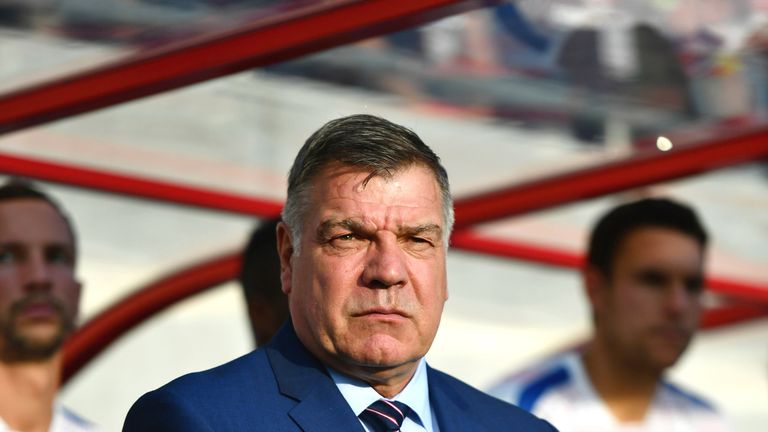 Sam Allardyce looks on prior to the 2018 FIFA World Cup qualifyer between Slovakia and England