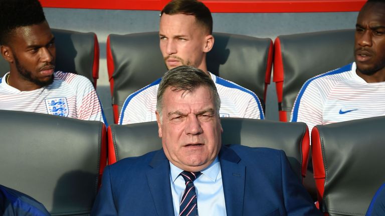 Sam Allardyce sits on the England bench during World Cup 2018 qualifier with Slovakia