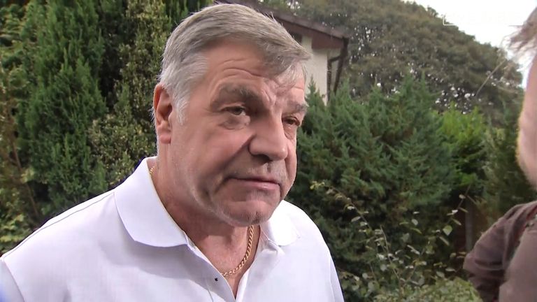 Sam Allardyce talks to reporters outside his home following his exit as England manager