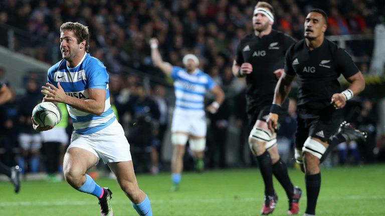  Santiago Cordero scores a try against the All Blacks