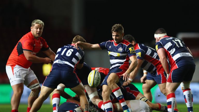 Will Cliff kicks for touch during Bristol's heavy defeat