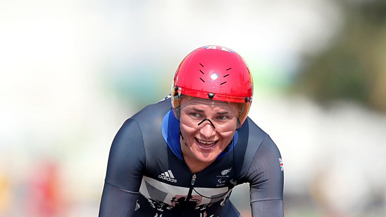 Great Britain's Sarah Storey competes in the Women's Time Trial C5 held in Pontal during the seventh day of the 2016 Rio Paralympic Games in Rio de Janeiro