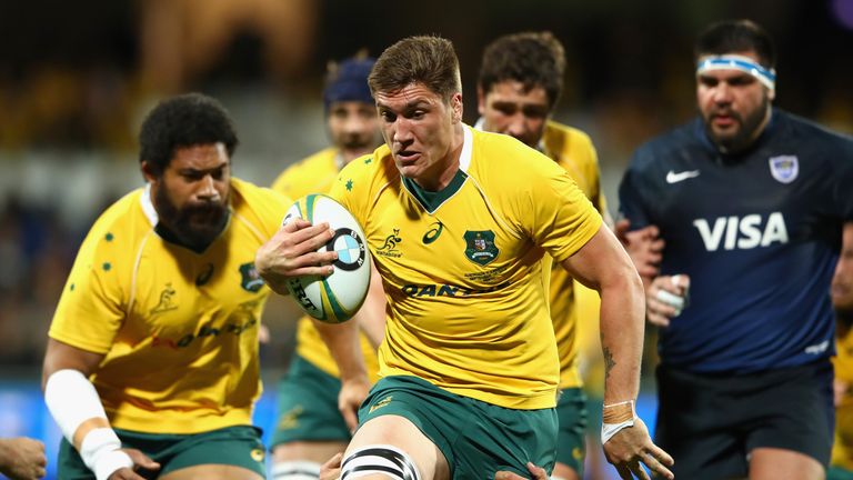 Sean McMahon of the Wallabies makes a break during the Rugby Championship match between the Wallabies and Argentina