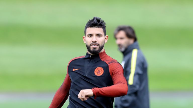 Manchester City's Sergio Aguero during a training session at the City Football Academy, Manchester