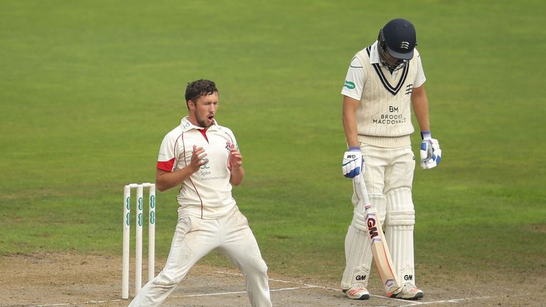 Lancashire bowler Simon Kerrigan reacts after his delivery during day four of the Specsavers County Championship D1