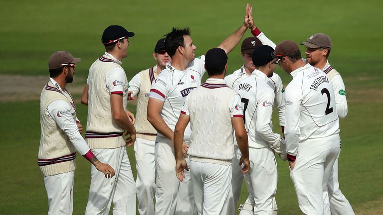 Somerset celebrate a wicket at Headingley