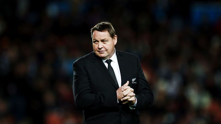 Head Coach Steve Hansen looks on prior to the Rugby Championship match between the All Blacks and Argentina