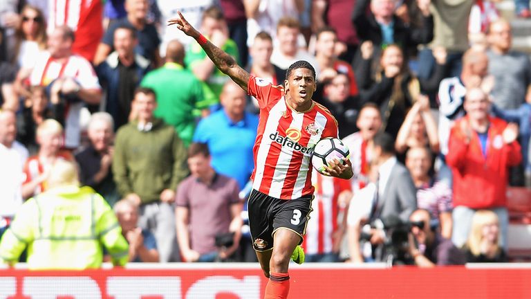 Patrick van Aanholt celebrates scoring against Middlesbrough