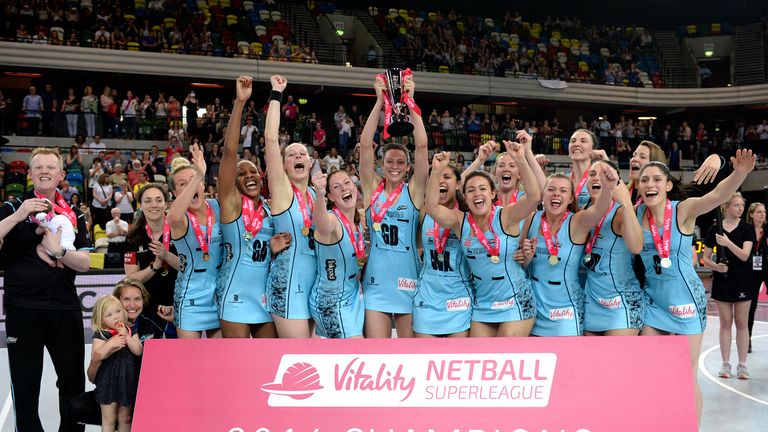 Surrey Storm's Hannah Reid lifts the trophy