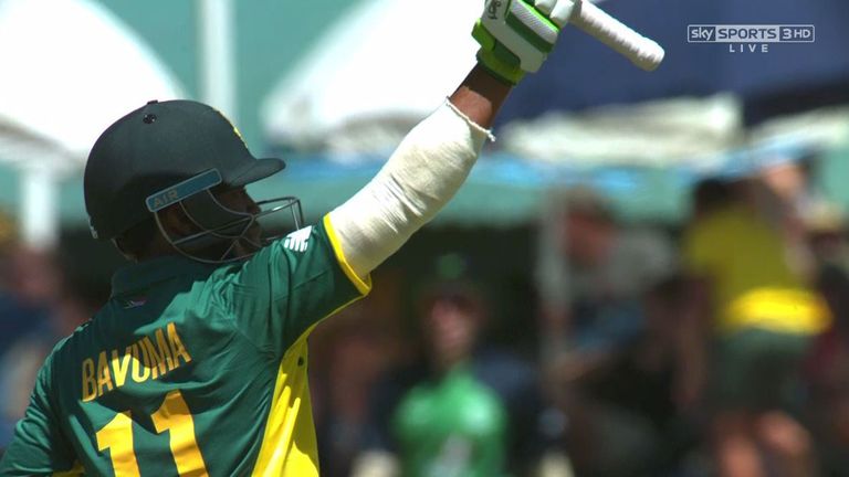 Temba Bavuma celebrates a century on his ODI debut