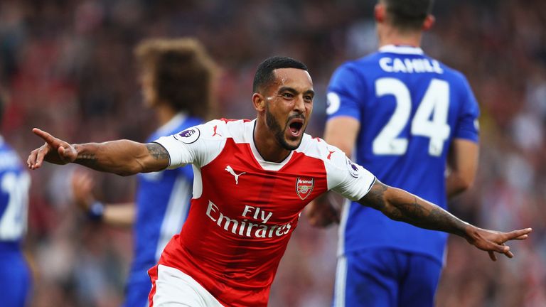 Theo Walcott goal celeb, Arsenal v Chelsea, Premier League