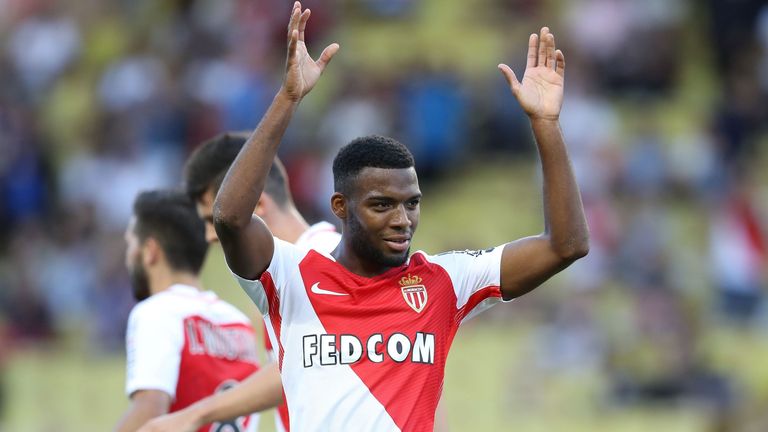 Monaco's French midfielder Thomas Lemar celebrates after scoring during the French L1 football match Monaco (ASM) vs Rennes (SRFC) on September 17, 2016 at