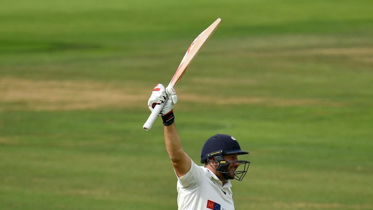 Tim Bresnan celebrates reaching a hundred at Lord's