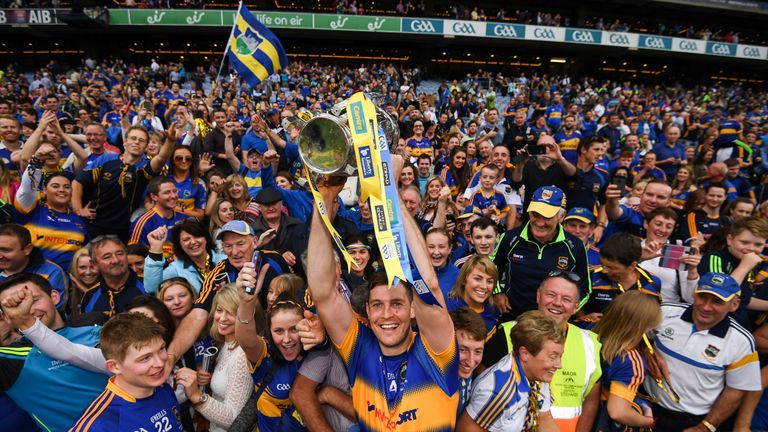 Seamus Callanan celebrates with the Tipperary supporters