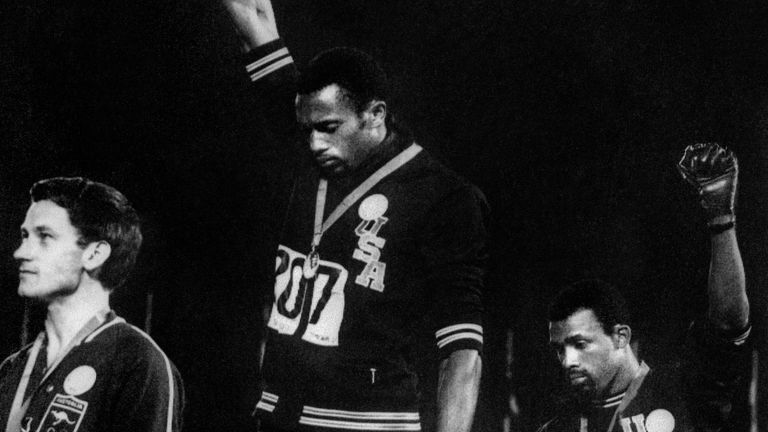 Tommie Smith and John Carlos raised their fists in a civil rights gesture at the 1968 Olympics