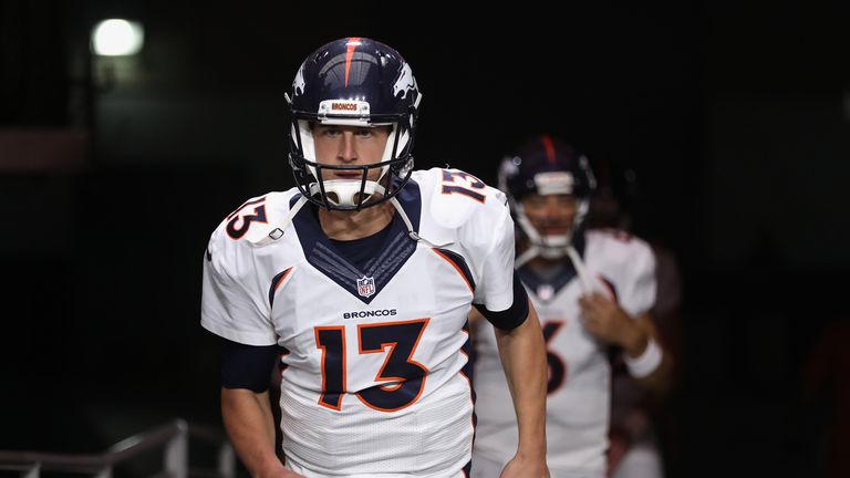 GLENDALE, AZ - SEPTEMBER 01:  Quarterback Trevor Siemian #13 of the Denver Broncos runs onto the field before the preseaon NFL game against the Arizona Car