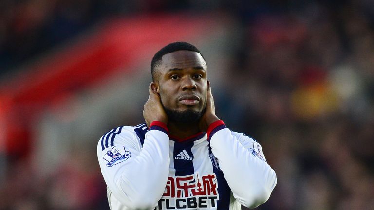 SOUTHAMPTON, ENGLAND - JANUARY 16:  Victor Anichebe of West Bromwich Albion reacts during the Barclays Premier League match between Southampton and West Br