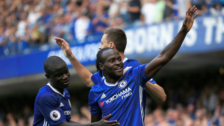 LONDON, ENGLAND - AUGUST 27:  Victor Moses of Chelsea celebrates scoring his sides third goal during the Premier League match between Chelsea and Burnley a