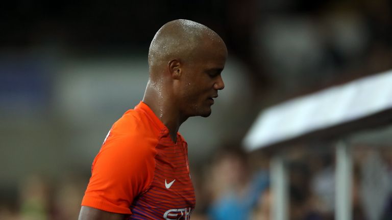 Vincent Kompany limps off towards the end of Wednesday's EFL tie