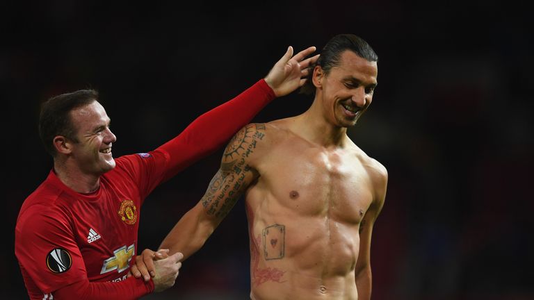 Wayne Rooney and Zlatan Ibrahimovic celebrate Thursday night's Europa League win