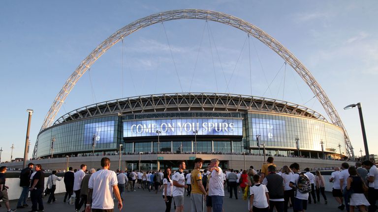 A general view of the arch over Wembley Stadium prior to the Champions League match between Spurs and Monaco