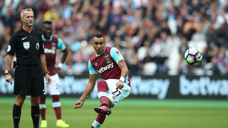 Dimitri Payet takes a free kick during the  Premier League football match between West Ham United and Watford