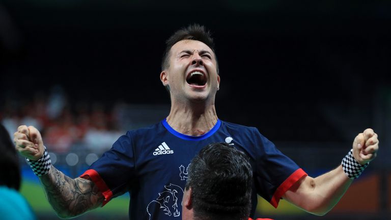 Great Britain's Will Bayley celebrates winning the Class 7 Mens Singles Table Tennis Gold Medal Match, during the fifth day of the 2016 Rio Paralympic Game