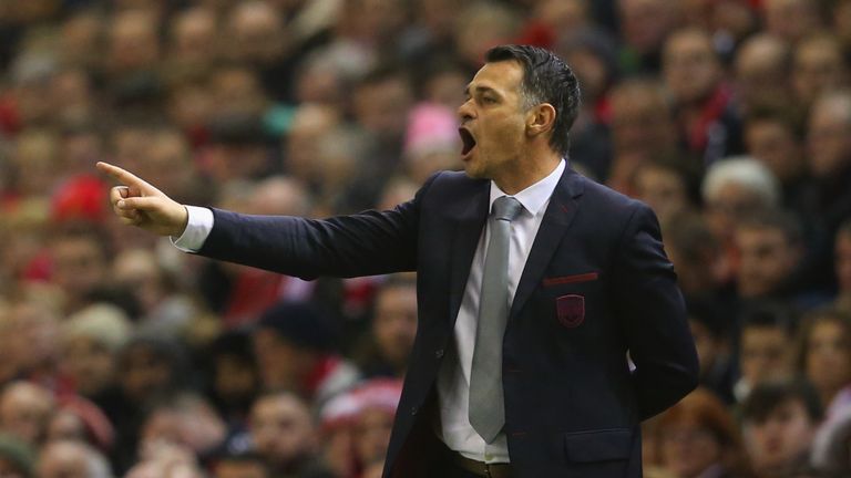 LIVERPOOL, ENGLAND - NOVEMBER 26:  Willy Sagnol manager of Bordeaux signals during the UEFA Europa League Group B match between Liverpool FC and FC Girondi