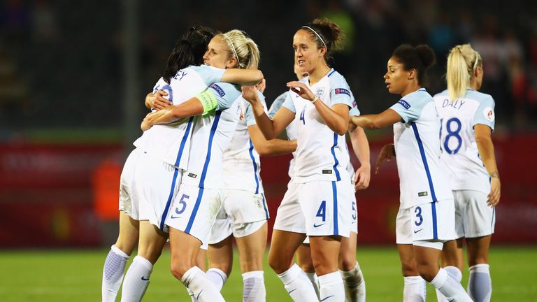England Ladies Celebrate Against Belgium.