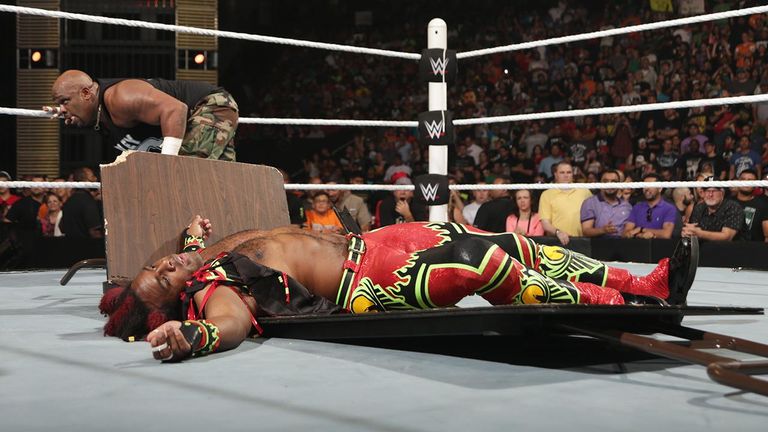 WWE Night of Champions 2015 - Xavier Woods put through a table