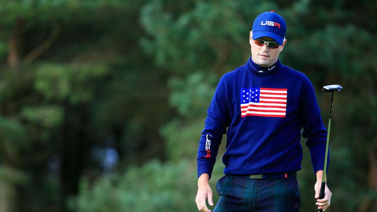 AUCHTERARDER, SCOTLAND - SEPTEMBER 27: Zach Johnson of the United States reacts after a missed putt on the 13th green during the Afternoon Foursomes of the