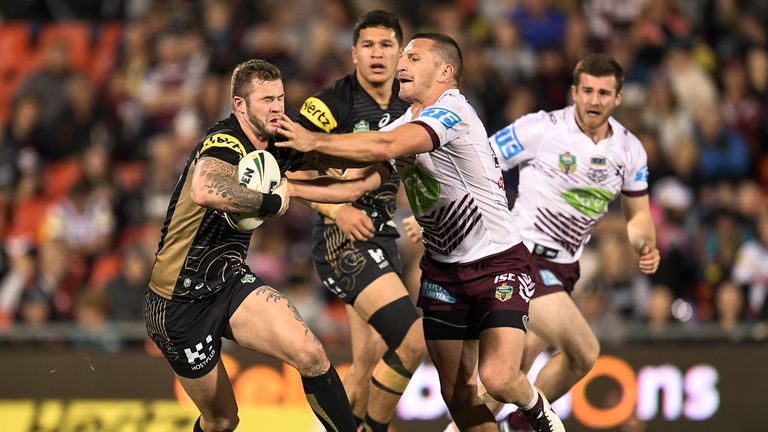Zak Hardaker (left) in action for the Penrith Panthers 